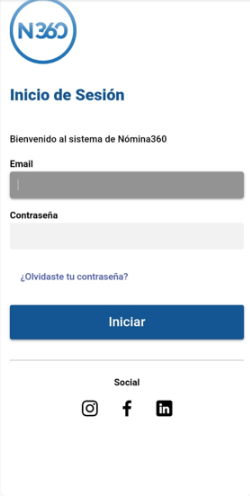 Pantalla de inicio de sesión de la aplicación móvil