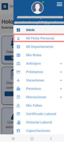 Acceso a la sección Mi Ficha Personal en la aplicación