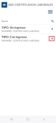 Icono de descarga del certificado laboral con ingresos