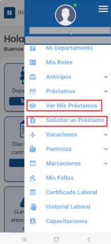 Opciones Ver Préstamos y Solicitar un Préstamo