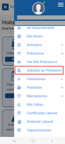 Botón Solicitar un Préstamo en la pantalla de préstamos
