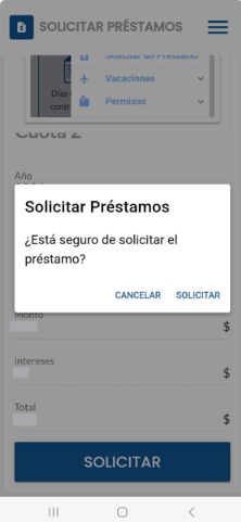 Botón Solicitar al final del formulario de préstamo