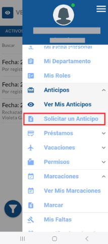 Botón Solicitar un Anticipo