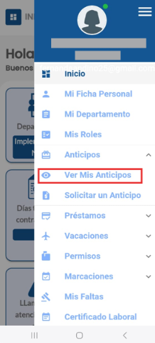 Acceso a Ver Mis Anticipos desde el menú