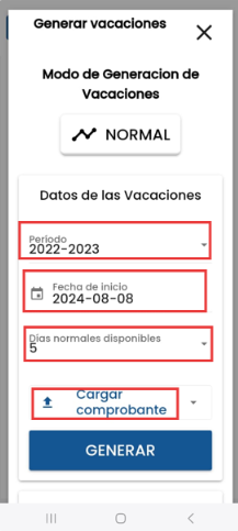 Formulario de solicitud de vacaciones