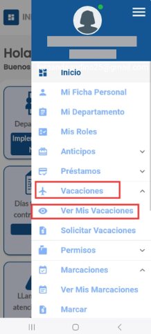 Acceso a Ver Mis Vacaciones desde el menú