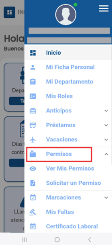 Menú con la opción Permisos