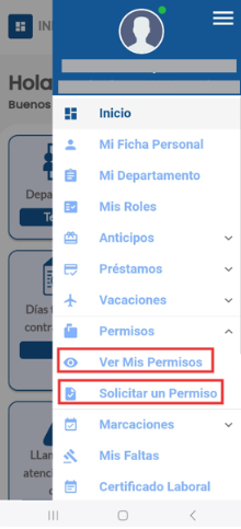 Opciones de la pantalla de permisos