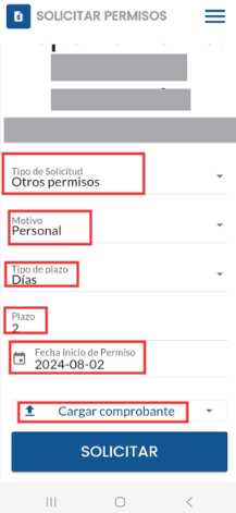 Formulario de solicitud de permiso