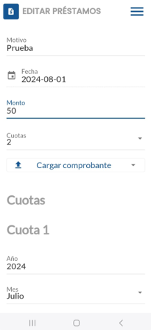 Opción para editar una solicitud existente