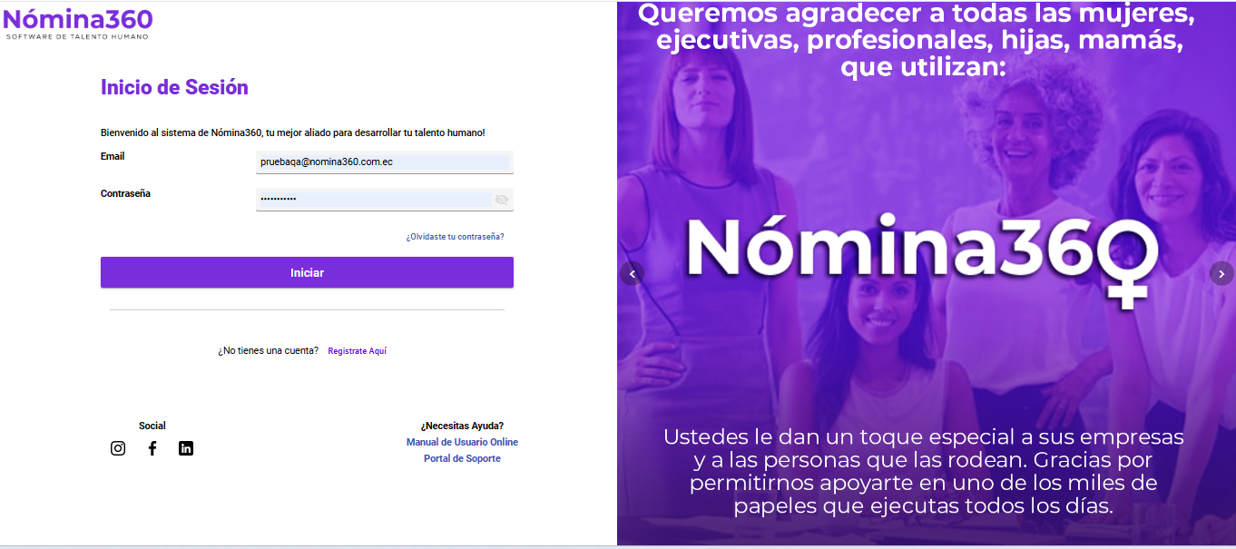 Pantalla de inicio de sesión del sistema de Talento Humano