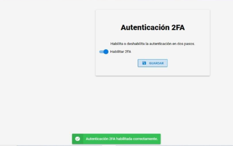 Pantalla con la 2FA activada en el Portal de Talento Humano