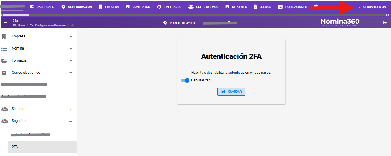 Pantalla de cierre de sesión del Portal de Talento Humano