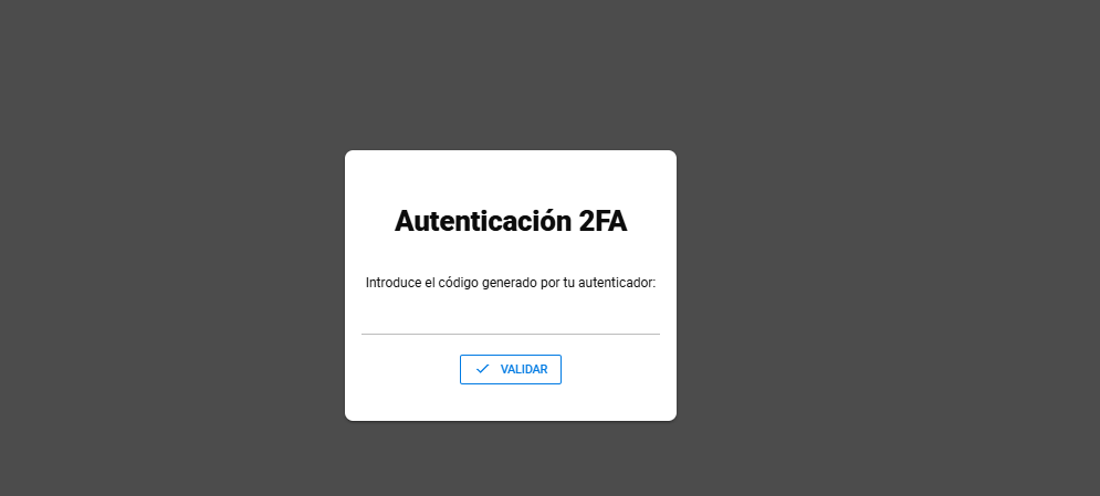 Pantalla solicitando el código de autenticación 2FA
