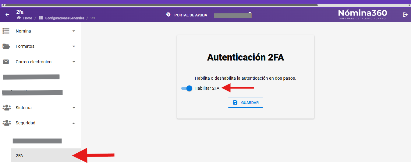 Pantalla con la opción 2FA en proceso de deshabilitación