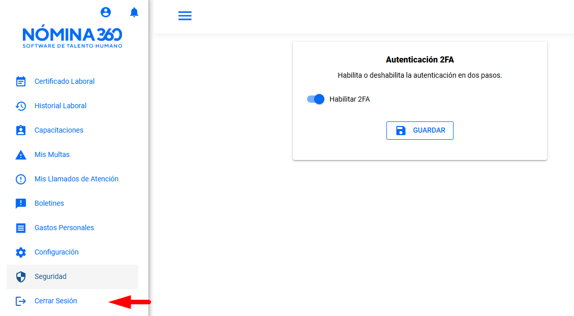 Pantalla de cierre de sesión del Portal de Autoservicio