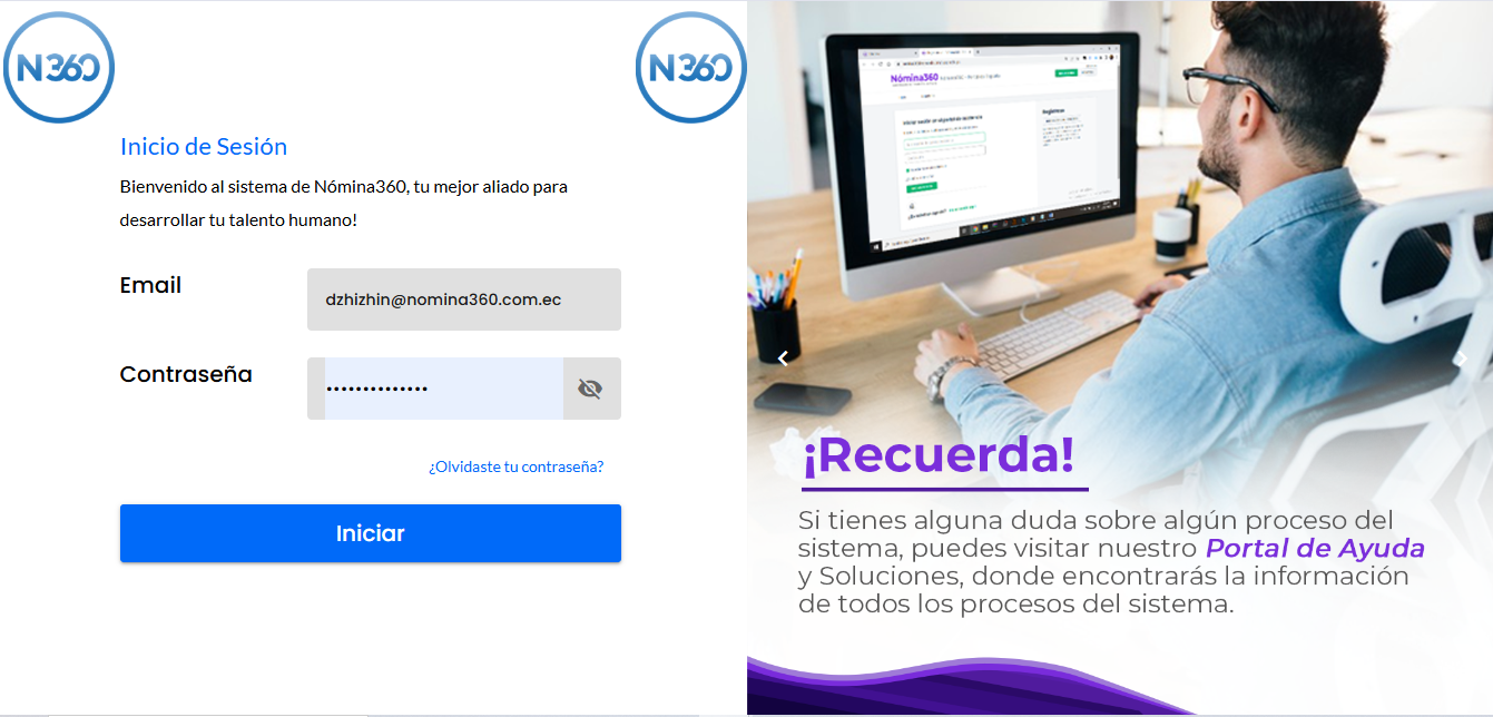 Pantalla de inicio de sesión nuevamente solicitando credenciales