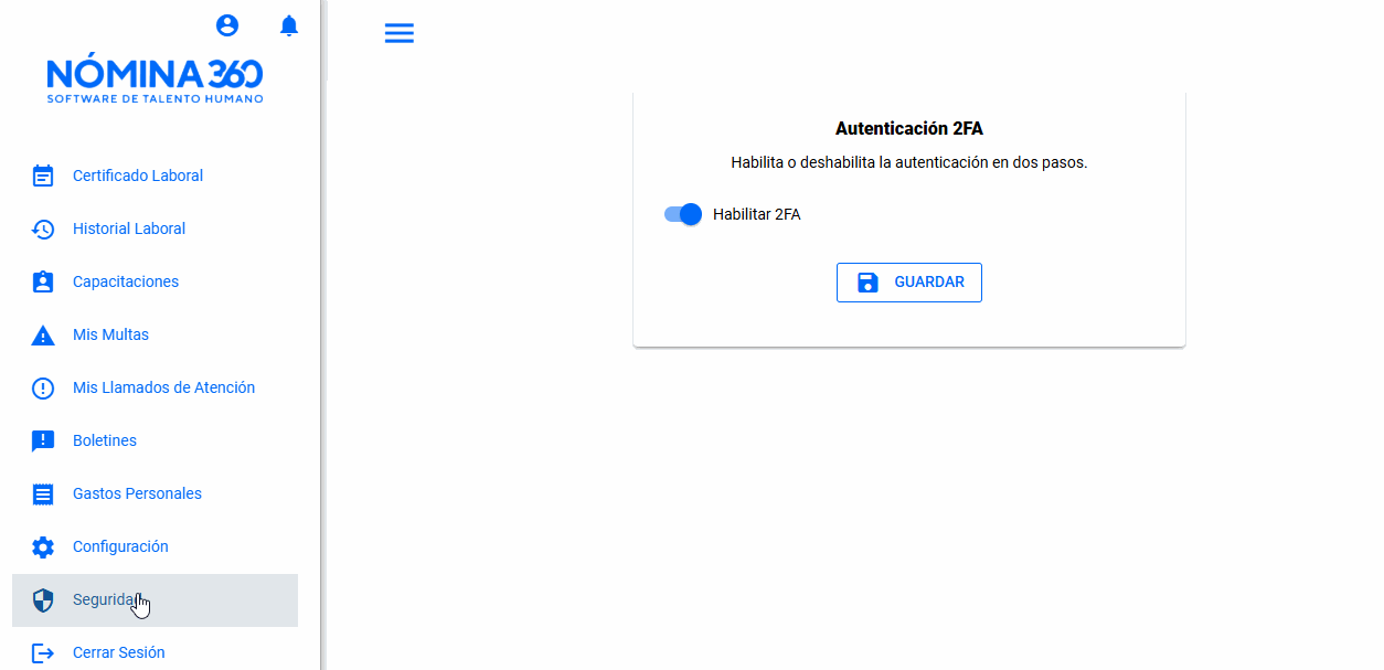Confirmación de la 2FA deshabilitada correctamente