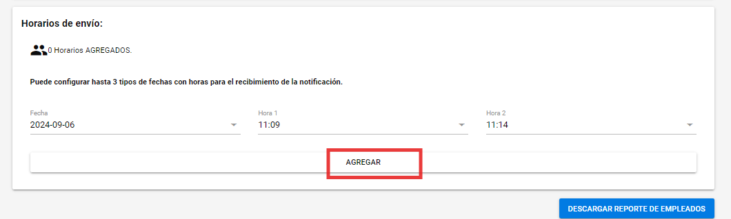 Listado con un horario de envío registrado