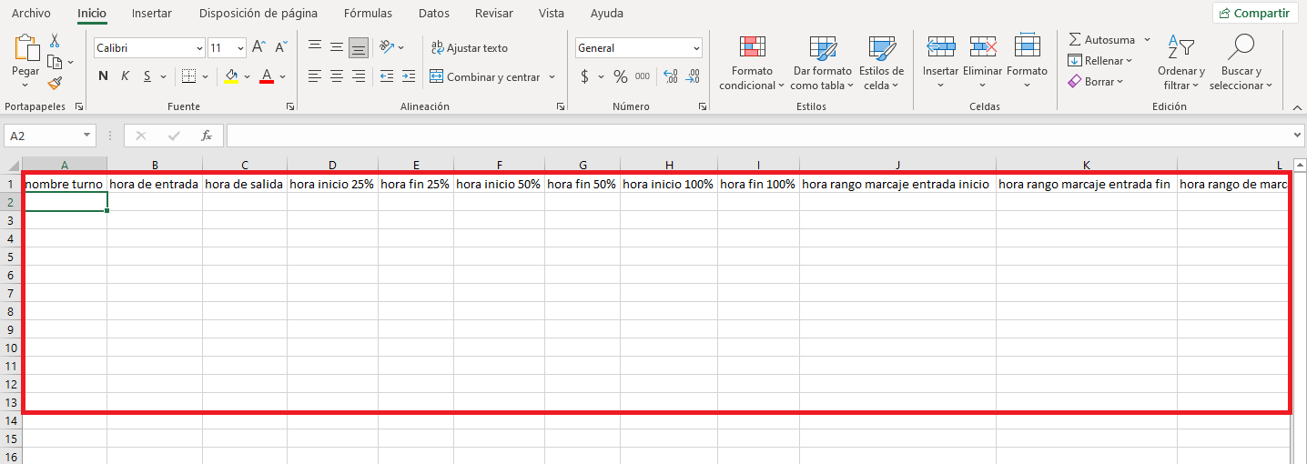 Plantilla Excel para registrar la información de turnos