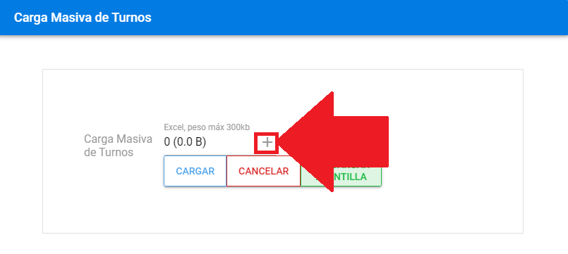 Botón + del campo Carga Masiva de Turnos