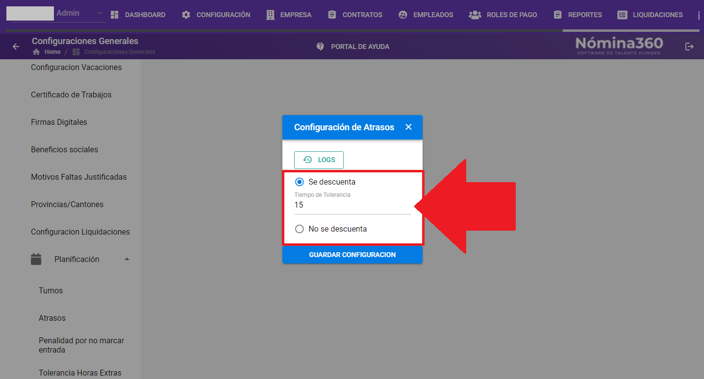Selección de descuento de atrasos en la planificación
