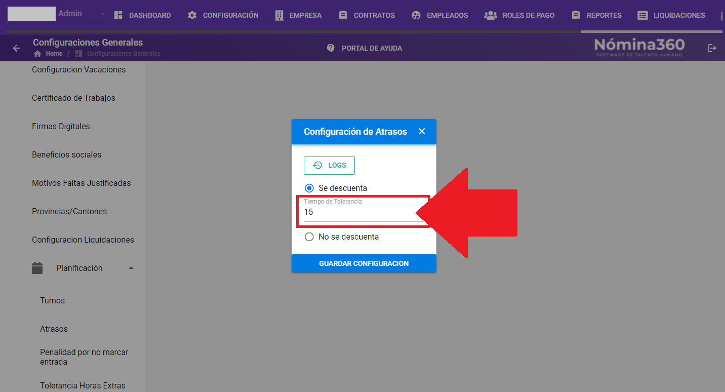 Campo de tiempo de tolerancia para atrasos