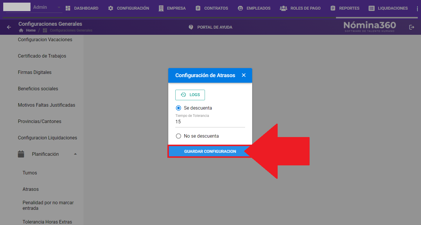 Botón Guardar configuración al final del formulario