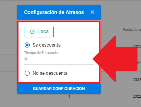 Selección de descuento de atrasos