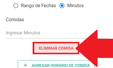 Botón Eliminar comida en un horario configurado