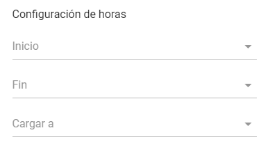 Selección de hora de inicio, hora de fin y rubro a cargar