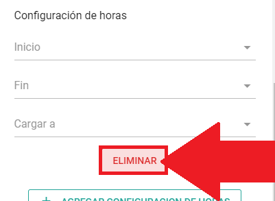 Botón Eliminar en una configuración de horas