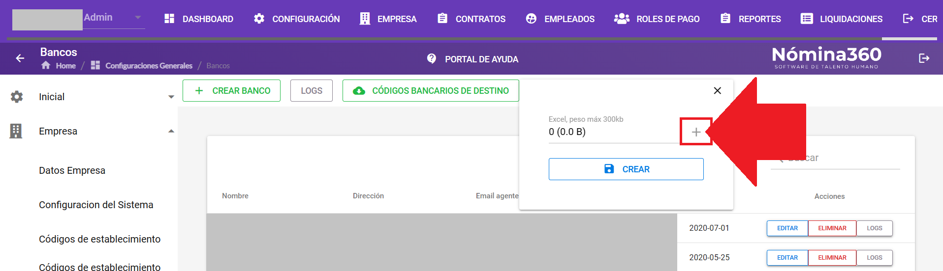 Botón con ícono + para cargar el archivo de códigos