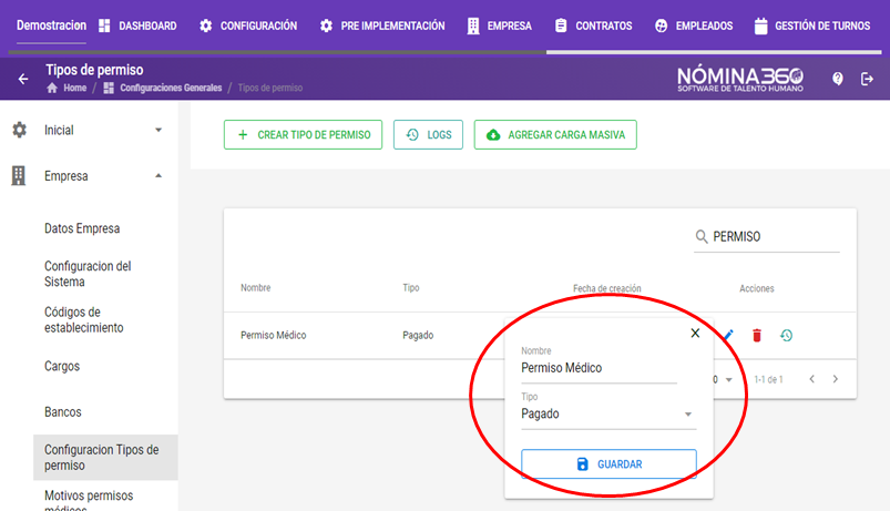 Formulario de edición del tipo de permiso