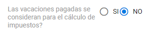 Selección de vacaciones pagadas en el cálculo de impuestos