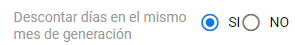 Selección de descuento de días de vacaciones en el mes de generación