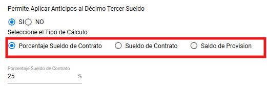 Tipos de cálculo para anticipos al Décimo Tercer Sueldo