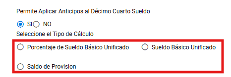 Tipos de cálculo para anticipos al Décimo Cuarto Sueldo