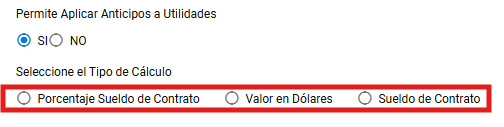 Tipos de cálculo para anticipos a Utilidades