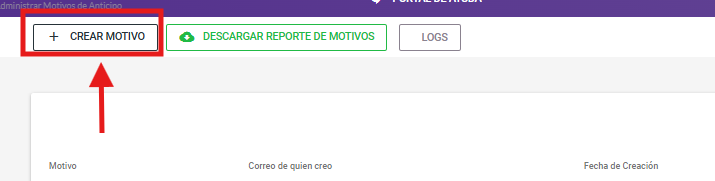 Botón Crear Motivo dentro de la ventana de motivos