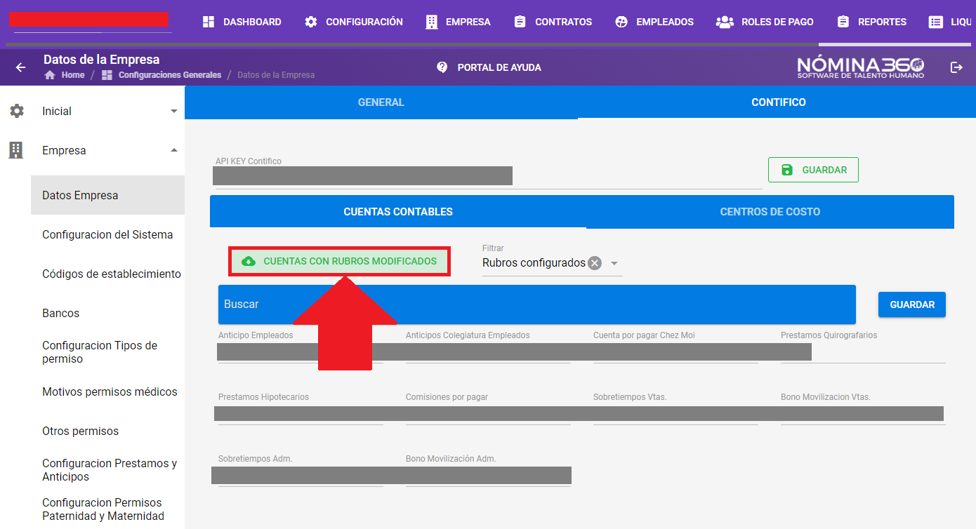 Botón Cuentas con rubros modificados para descargar el archivo