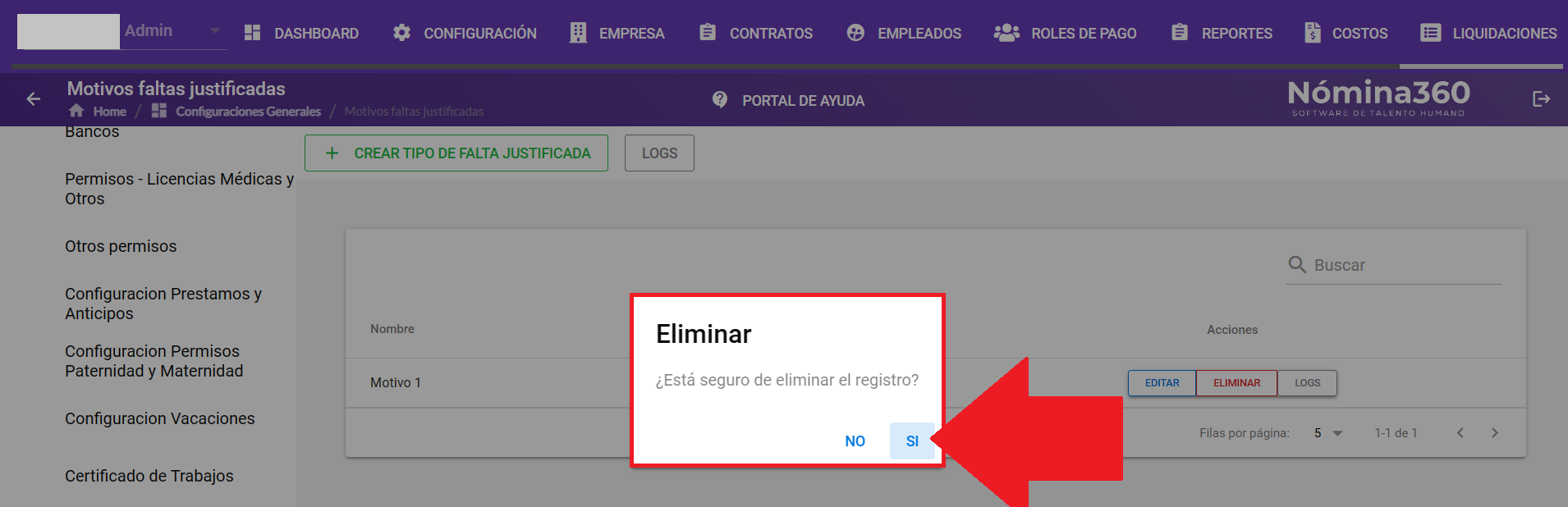 Cuadro de confirmación de eliminación
