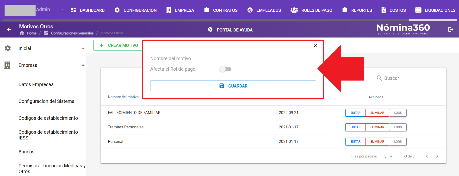 Formulario de creación de permiso