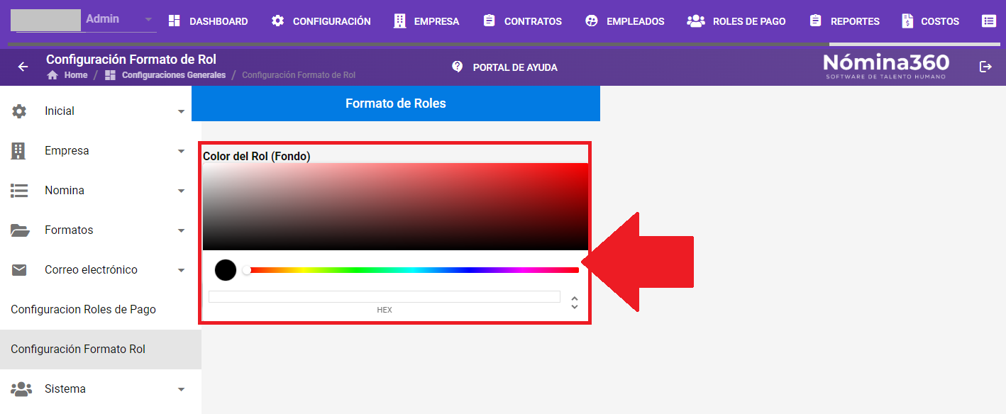 Selector del color de fondo del rol de pago