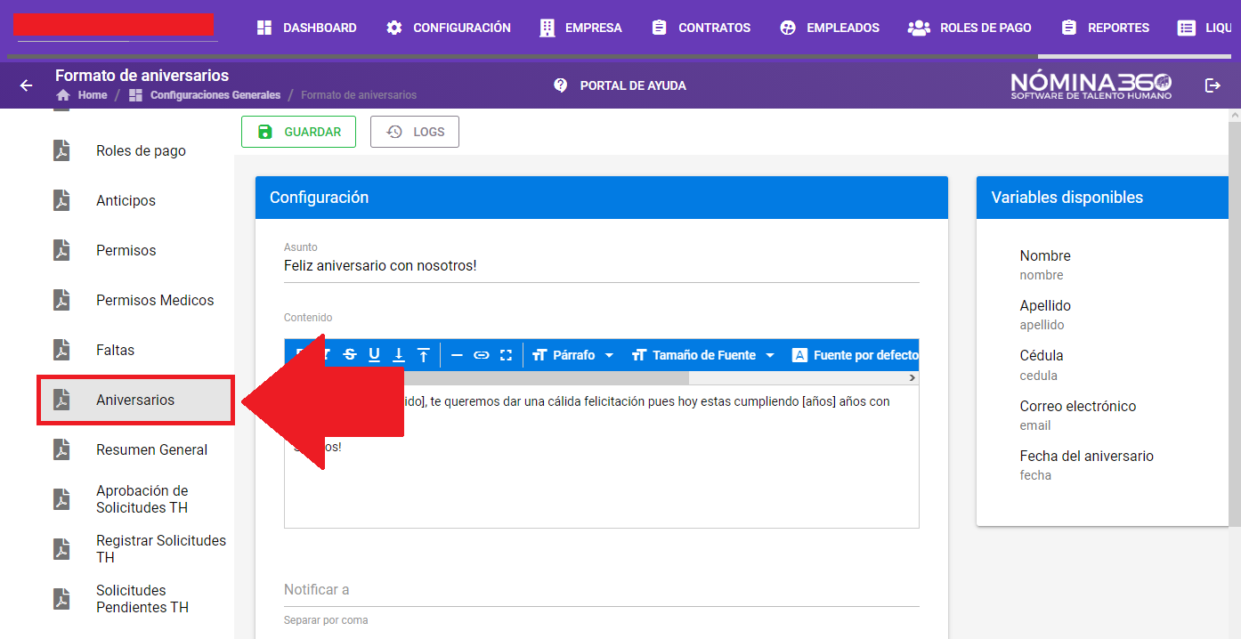 Listado de formatos con la opción Aniversarios