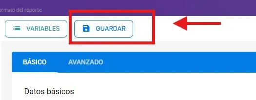 Botón Guardar en la parte superior del editor del formato
