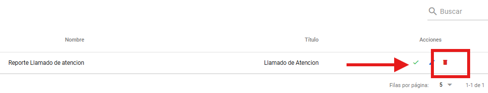 Listado de formatos con la acción Eliminar resaltada