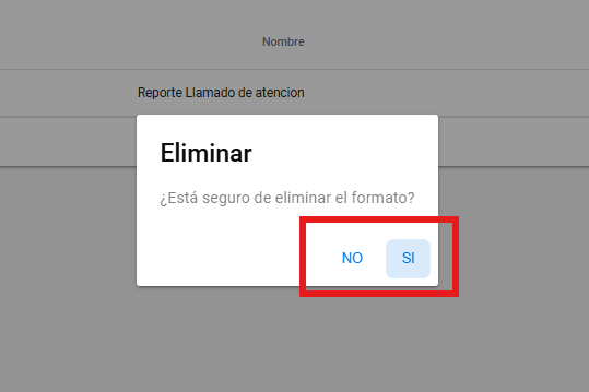Cuadro de confirmación con las opciones Sí y No