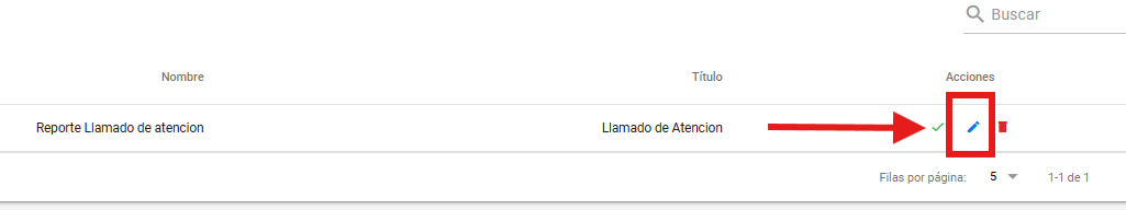 Listado de formatos con la acción Editar resaltada