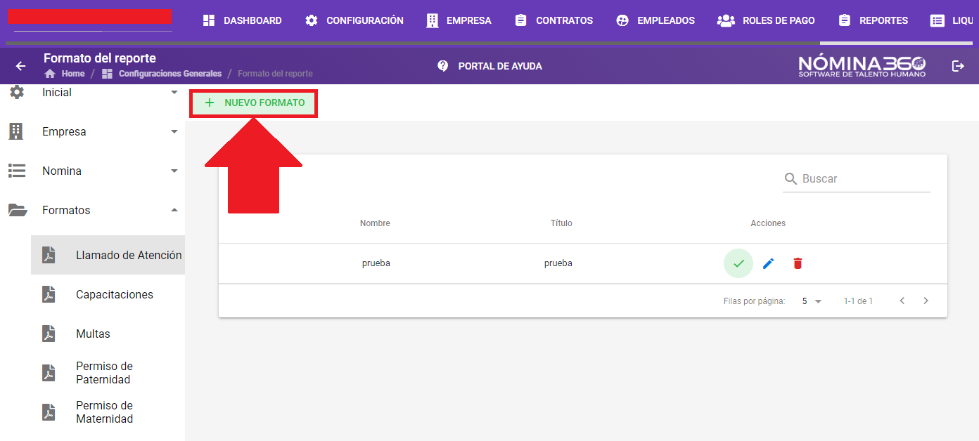 Botón + Nuevo Formato en la pantalla de Solicitudes Pendientes TH